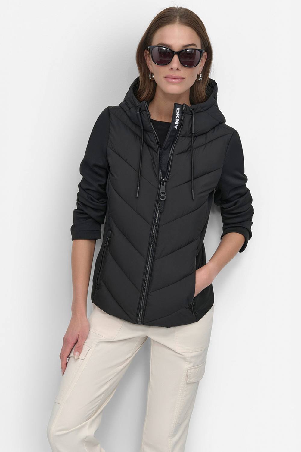 DKNY DKNY Women's Quilted Mix Media Mid Layer Jacket Black - 2