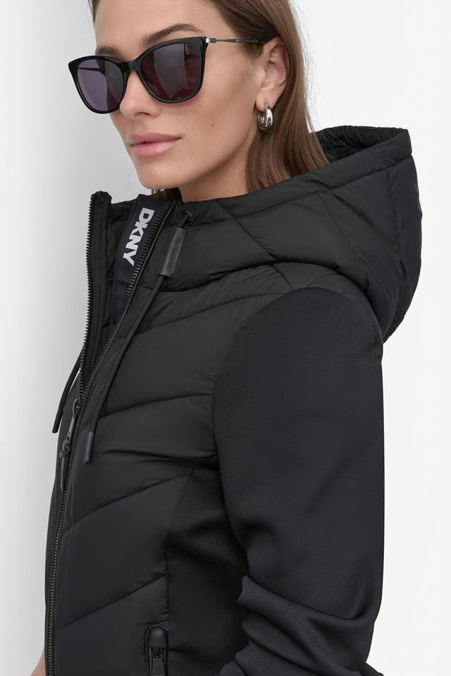 DKNY DKNY Women's Quilted Mix Media Mid Layer Jacket Black - 2