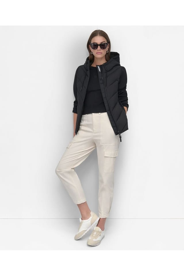 DKNY DKNY Women's Quilted Mix Media Mid Layer Jacket Black - 3