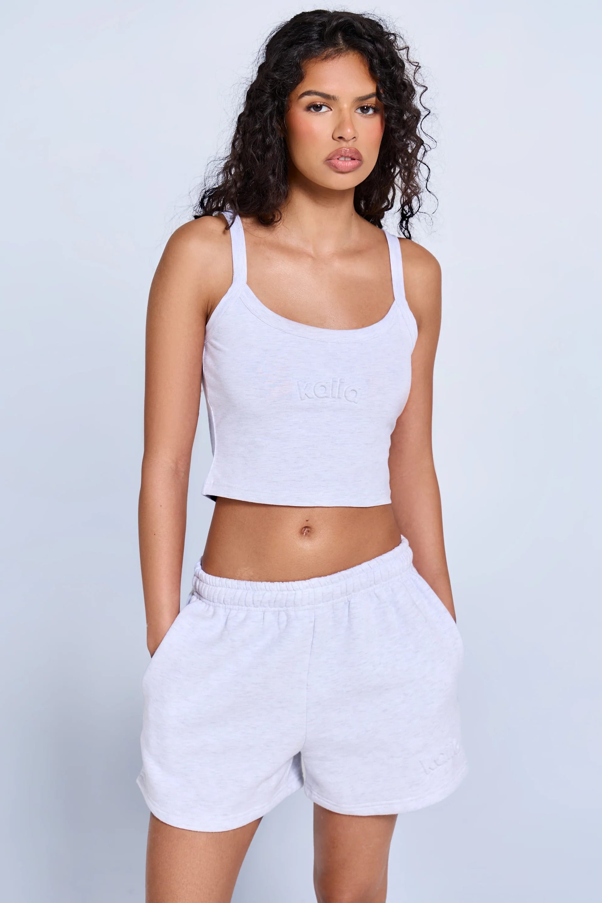 Kaiia Light Grey Marl Embossed Logo Cami Top