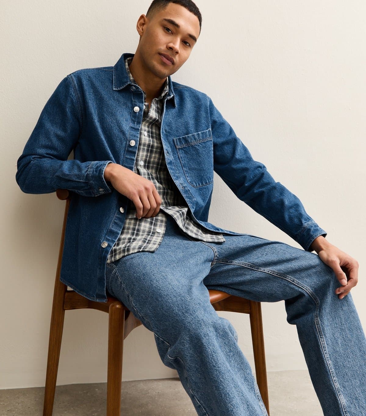 New Look Men's Mid Blue Regular Denim Long Sleeve Overshirt New Look