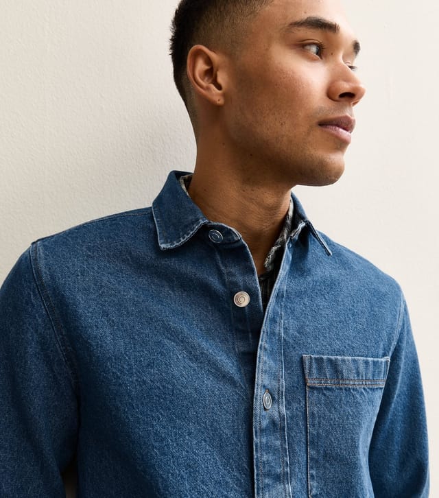 New Look Men's Mid Blue Regular Denim Long Sleeve Overshirt New Look - 2