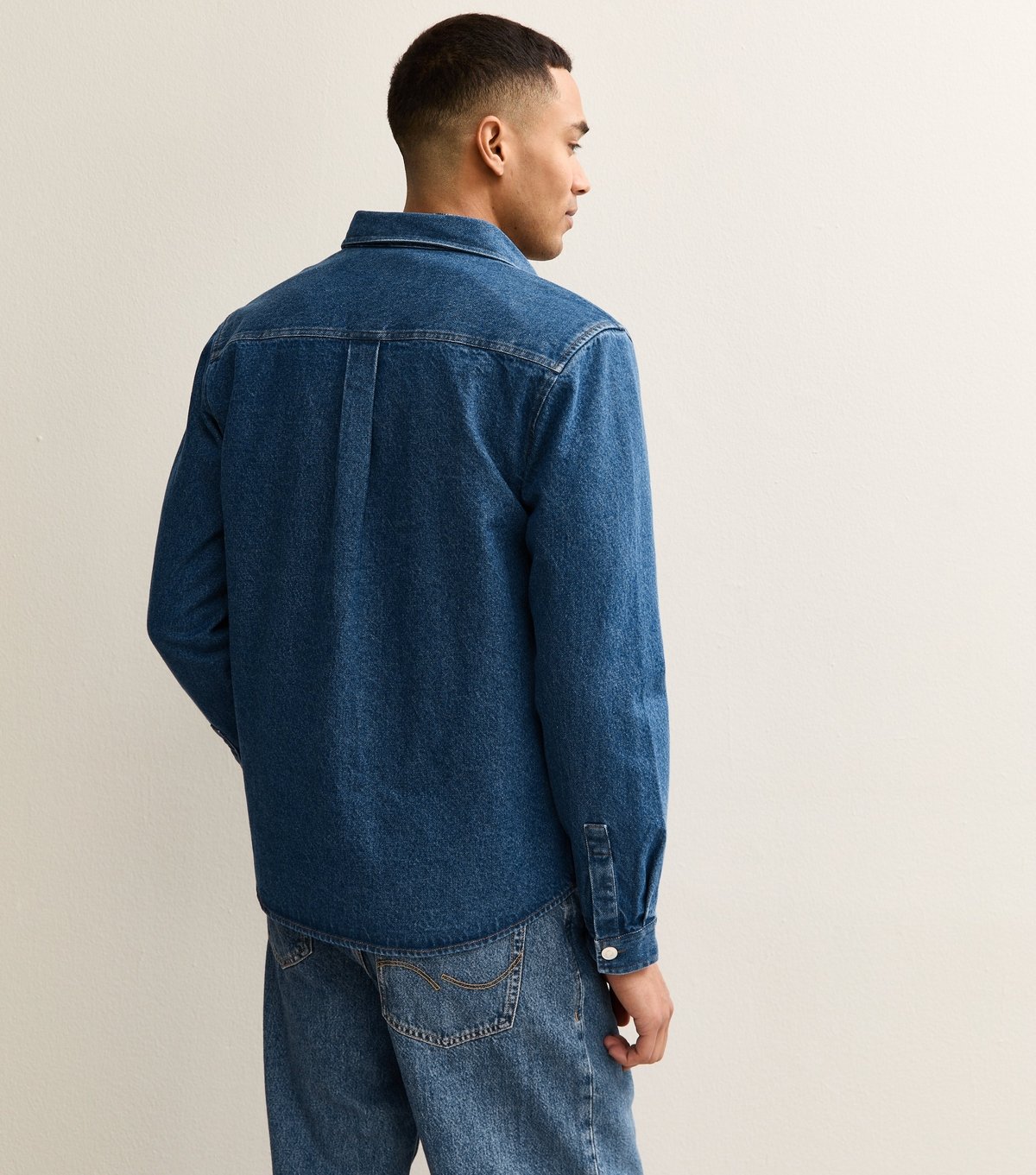 New Look Men's Mid Blue Regular Denim Long Sleeve Overshirt New Look - 4