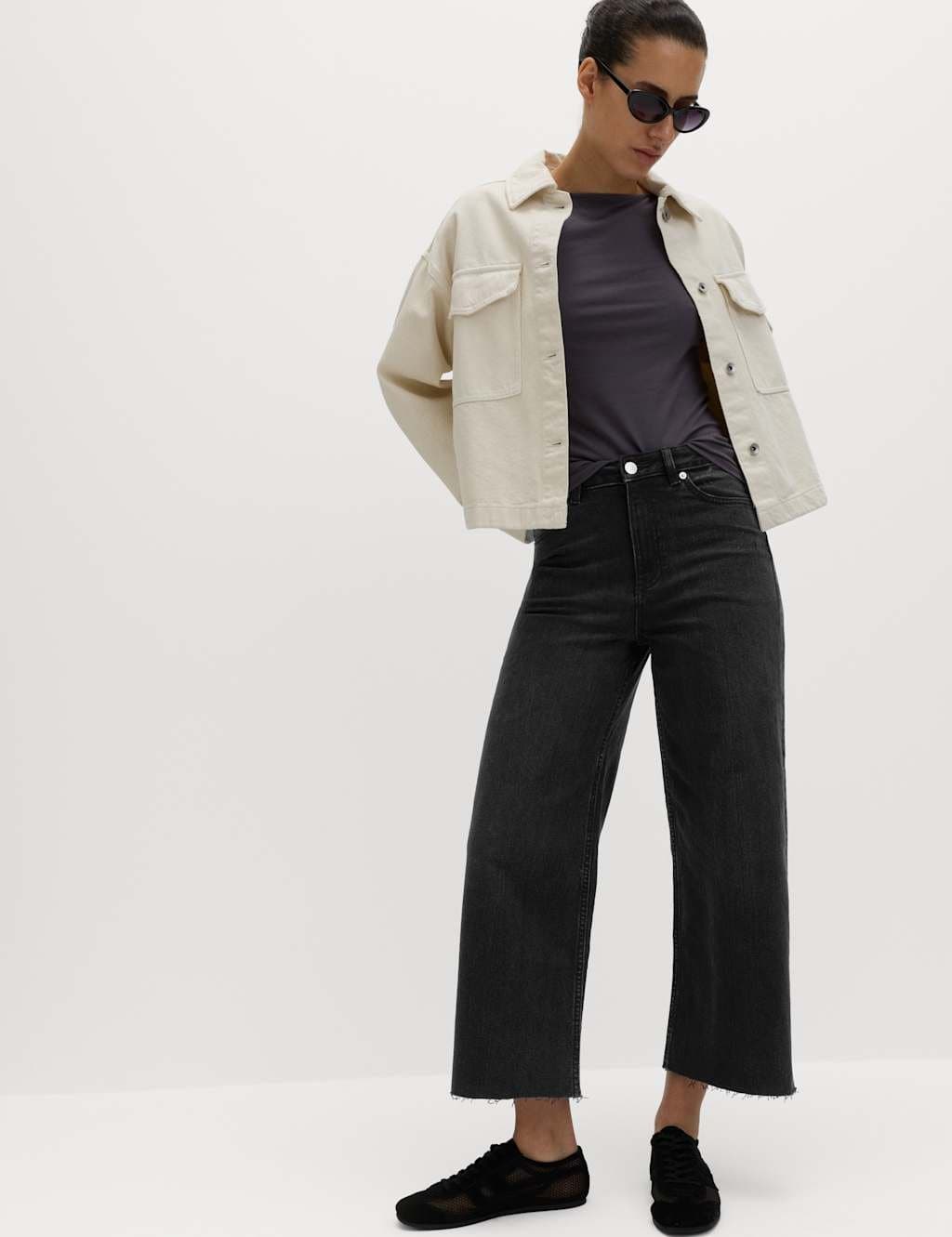 Marks & Spencer M&S High Waisted Wide Leg Cropped Jeans Black