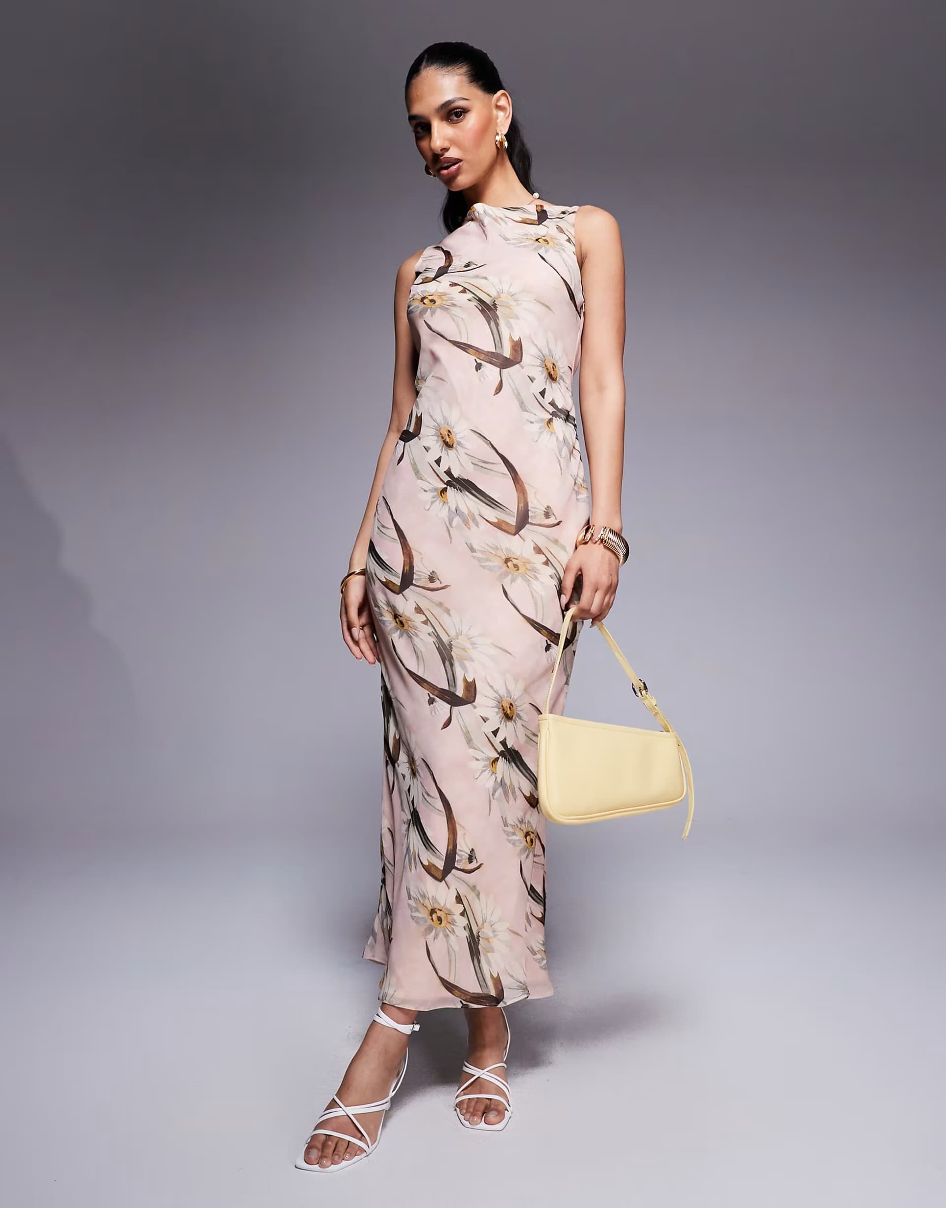 ASOS ASOS DESIGN slash neck maxi dress in pink floral