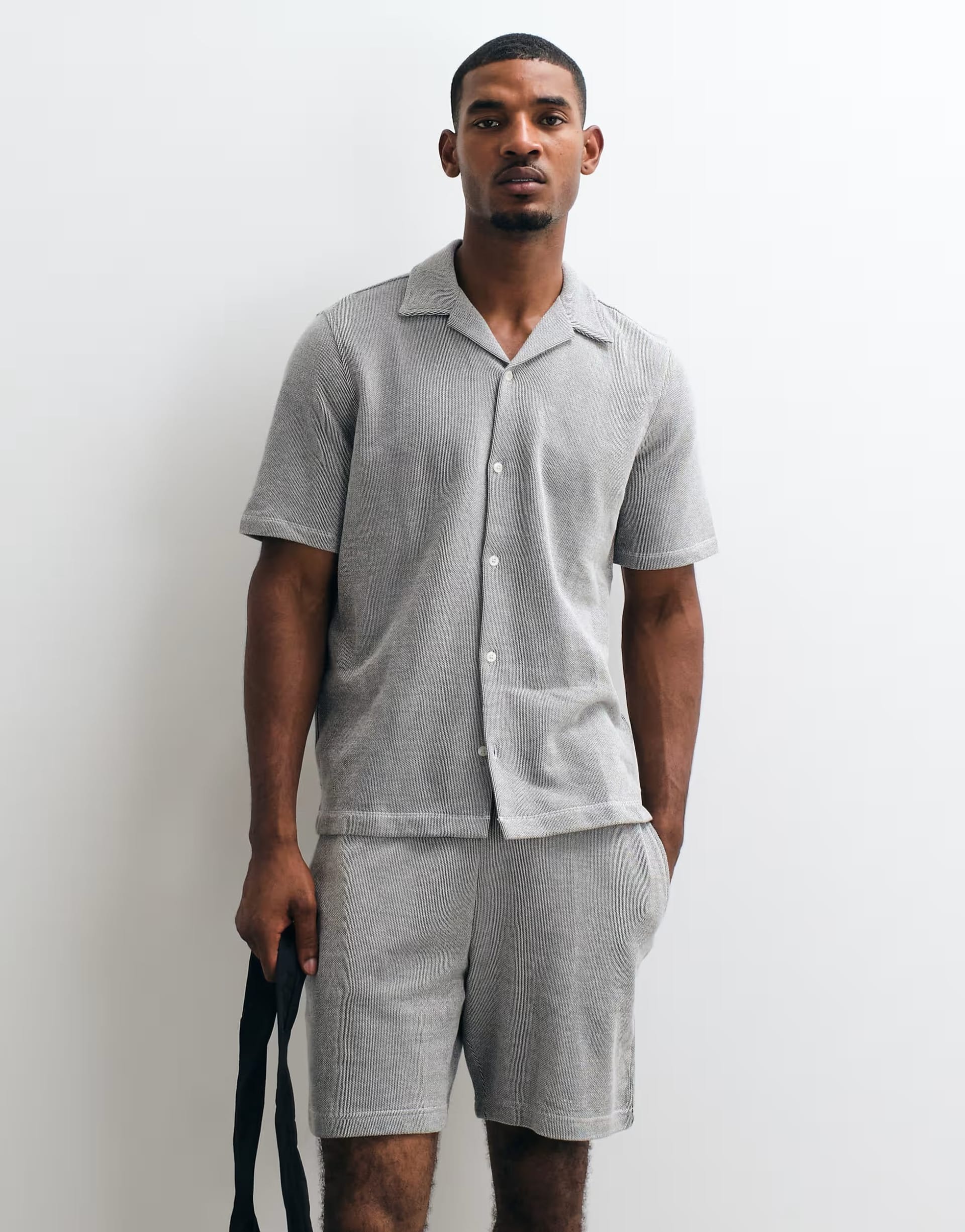 ASOS Black And White Striped Towelling Shirt Co-Ord Set