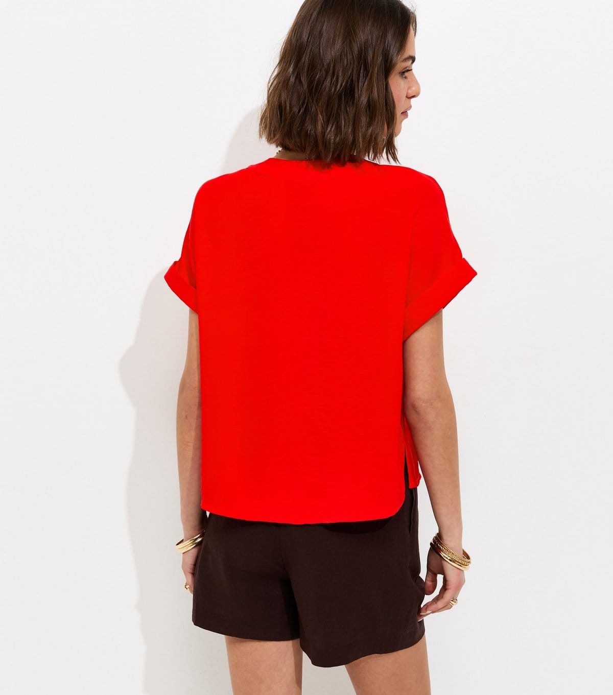New Look Women's Red Button Through Folded Cuff Top New Look - 4