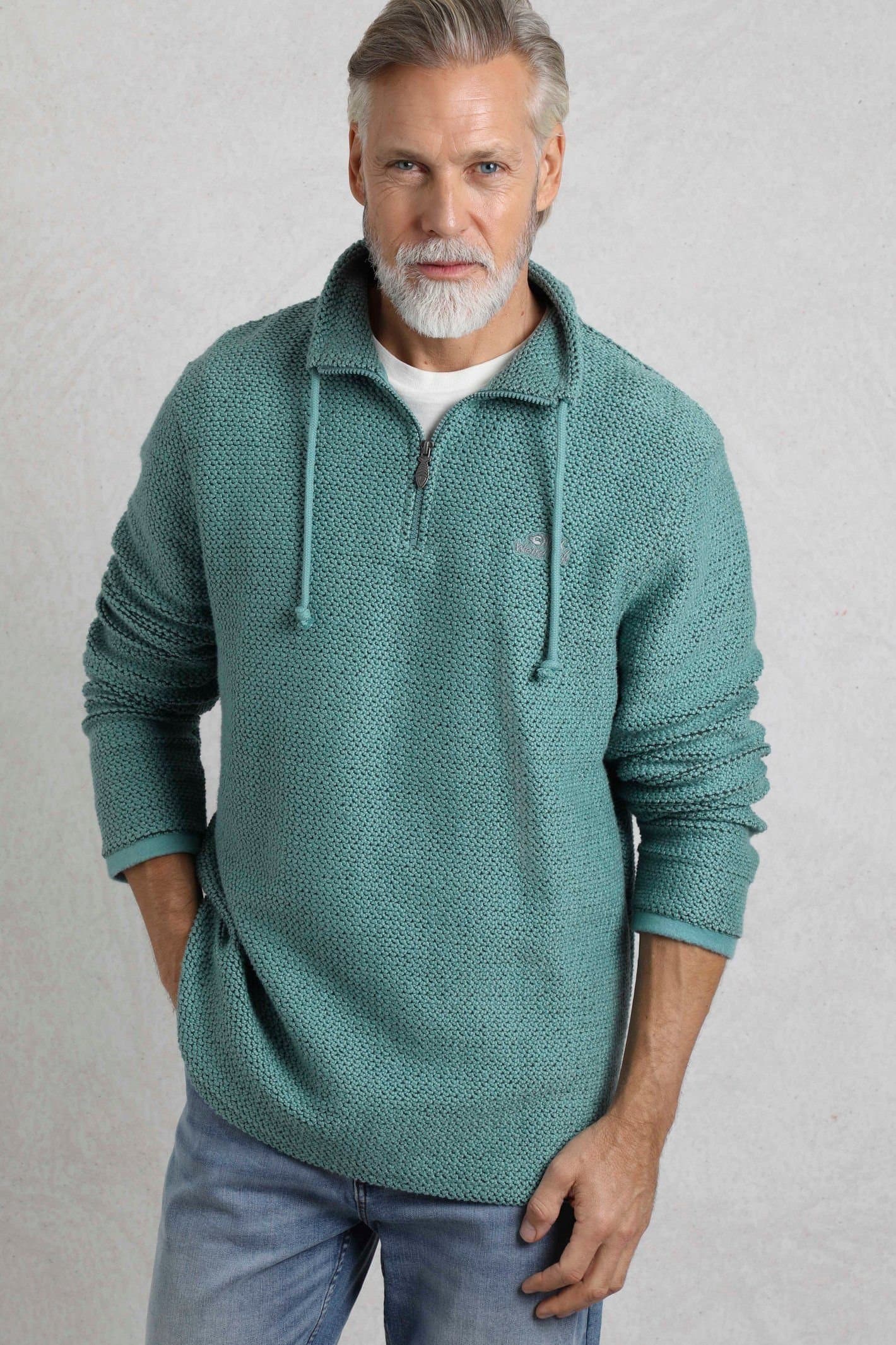 Weird Fish Weird Fish Men's Cruiser 1/4 Zip Macaroni Sweatshirt in Duck Egg Blue