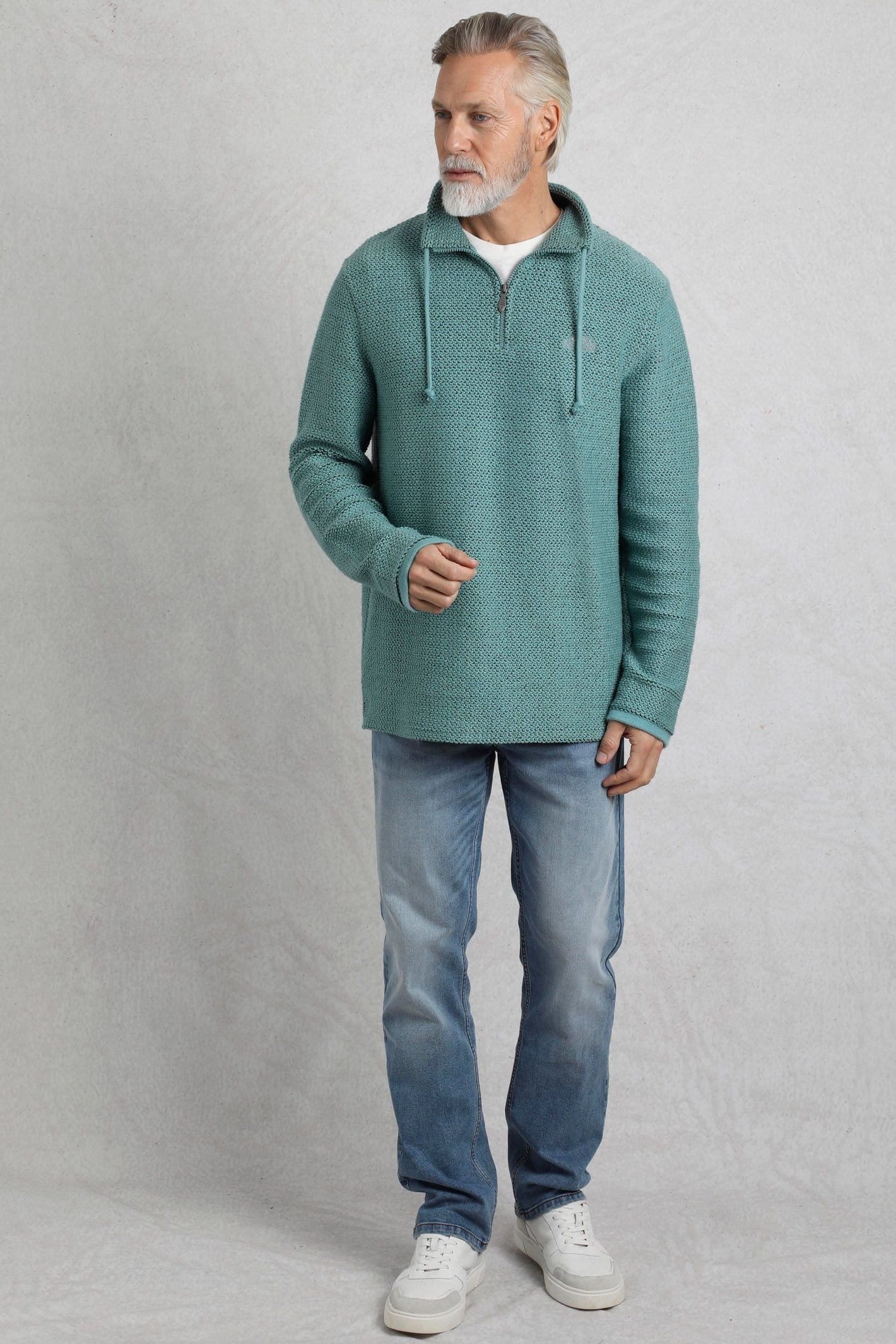 Weird Fish Weird Fish Men's Cruiser 1/4 Zip Macaroni Sweatshirt in Duck Egg Blue - 4