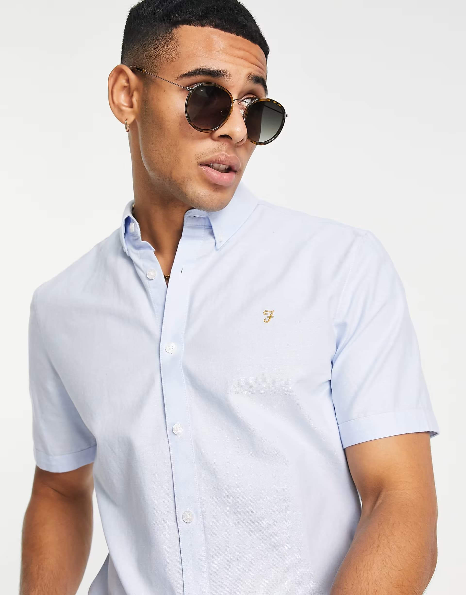 ASOS Farah Brewer slim fit short sleeve shirt in blue