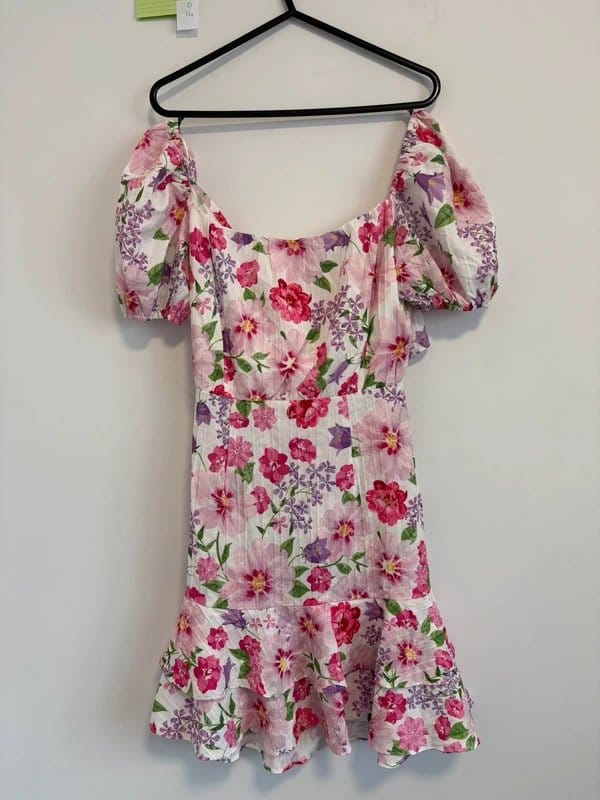Quiz floral summer dress size 8 garden party puffed sleeve ascot races mini dress