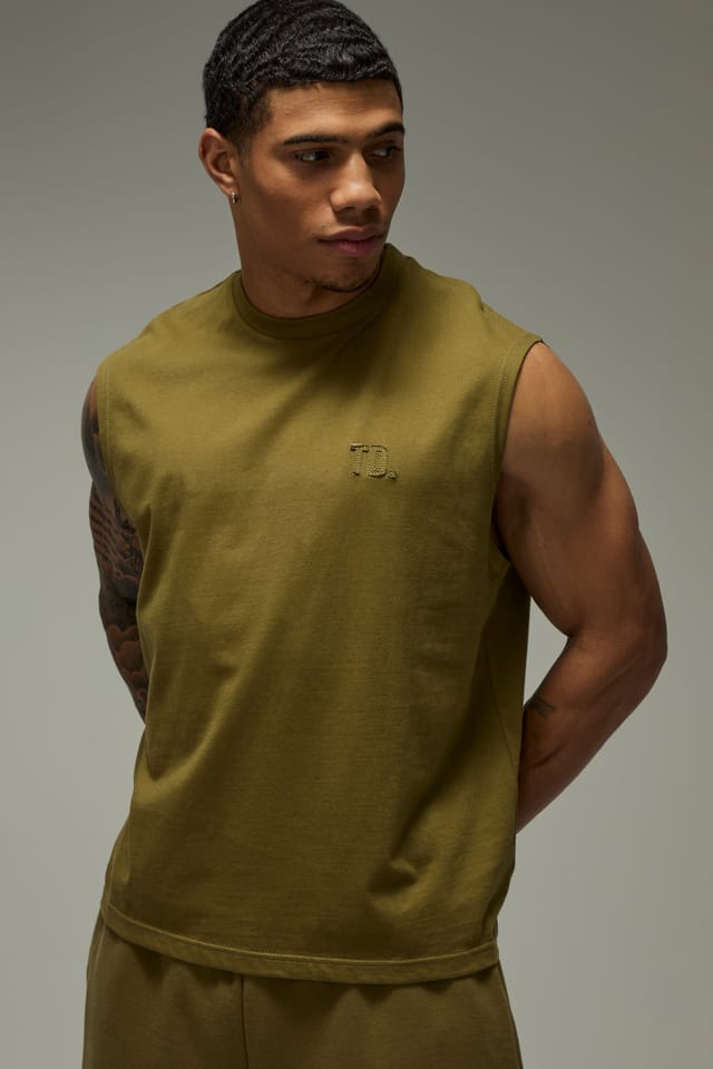 Training Dept. Training Dept. Men's Training Dept Premium Heavyweight 220gsm Oversized Boxy Tank in Olive - 3