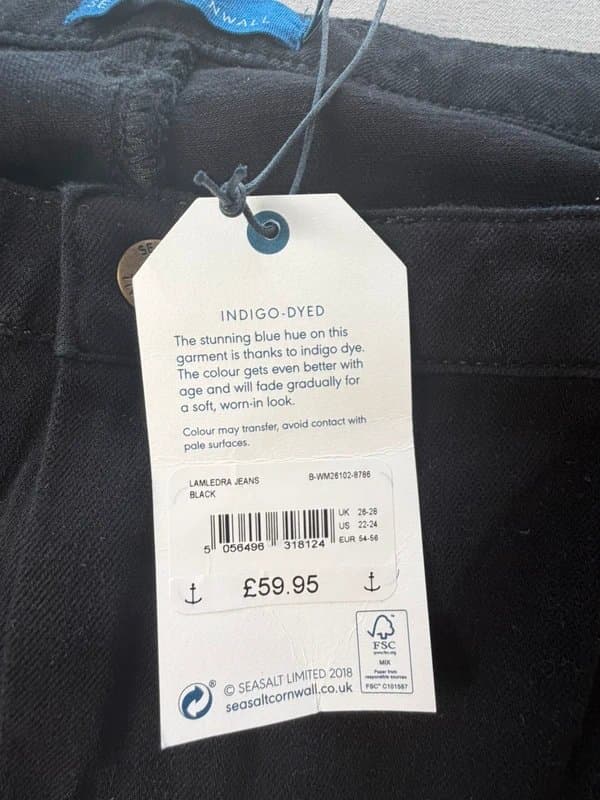 Seasalt Cornwall Seasalt Cornwall Lamledra black slim full length jeans UK 26-28 BNWT