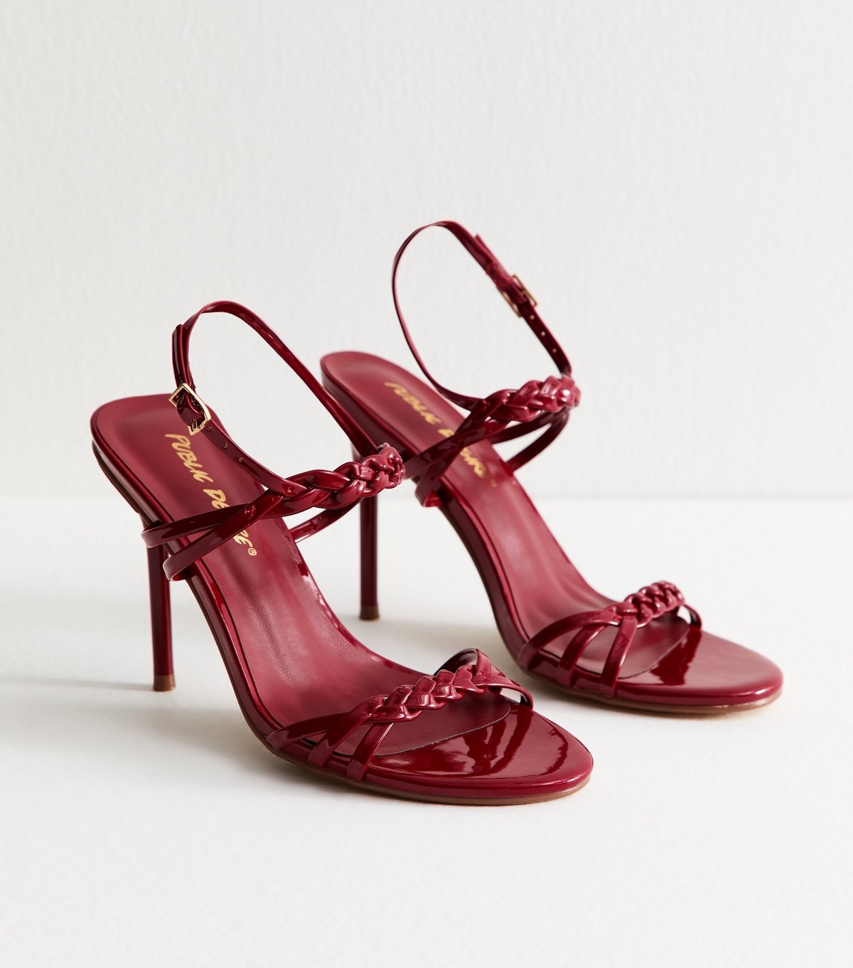 Public Desire Women's Dark Burgundy Eleodora Faux Patent Leather Strappy Sandals Public Desire New Look - 2