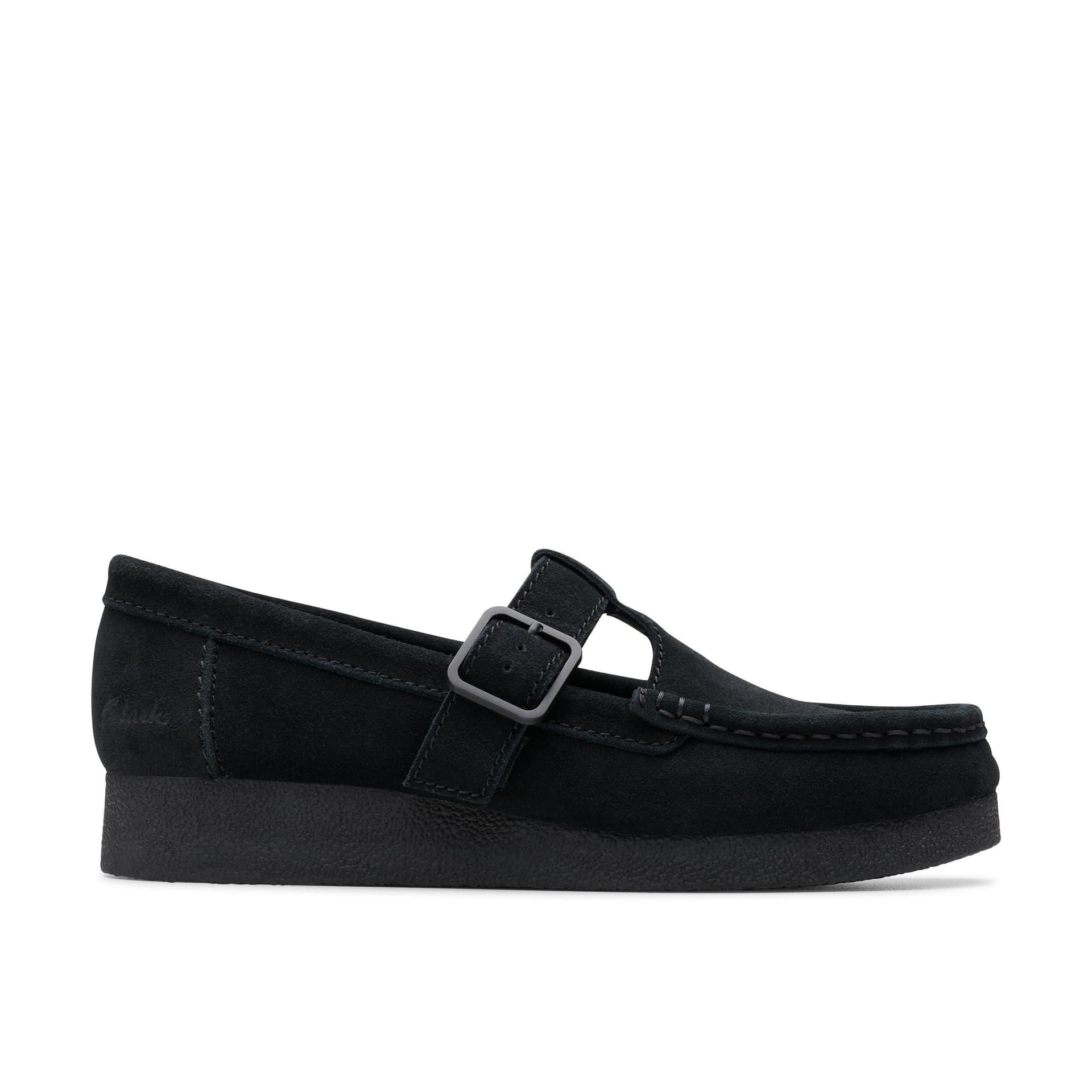 Clarks Clarks Women's Wallabee EVO Bar Black Suede T Bar Shoes, Wallabee