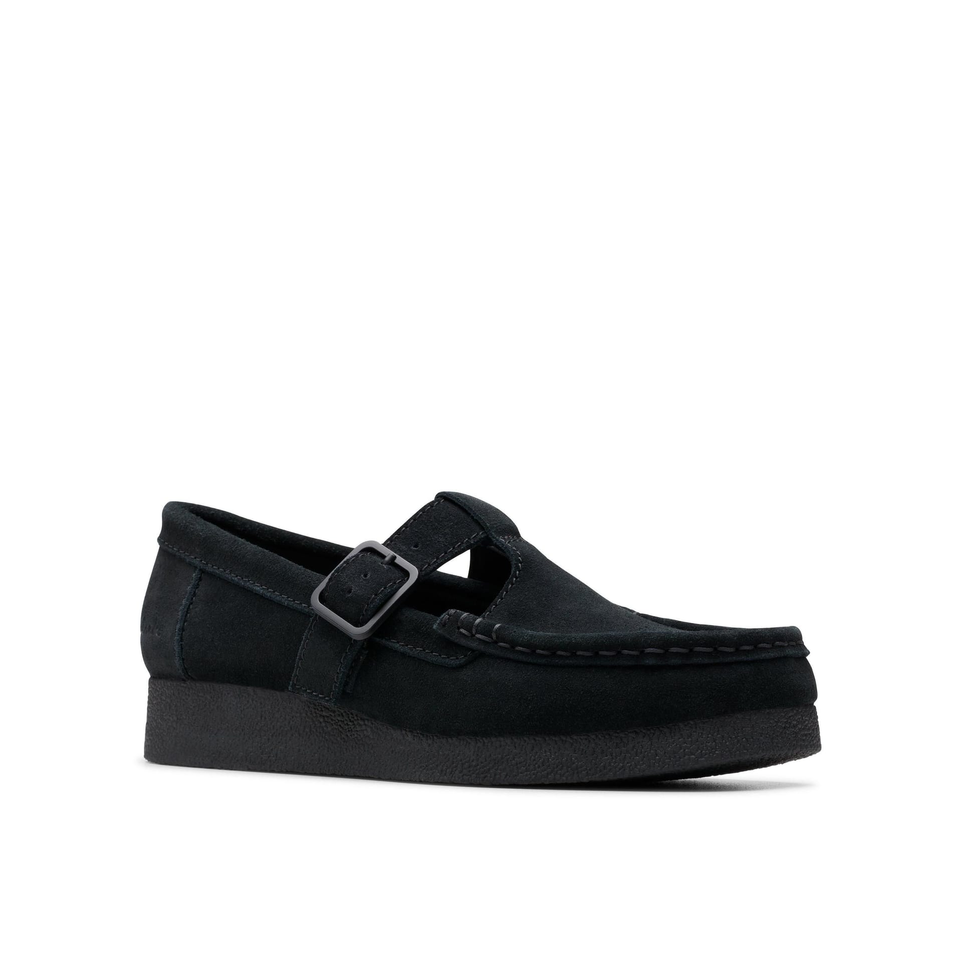 Clarks Clarks Women's Wallabee EVO Bar Black Suede T Bar Shoes, Wallabee - 4