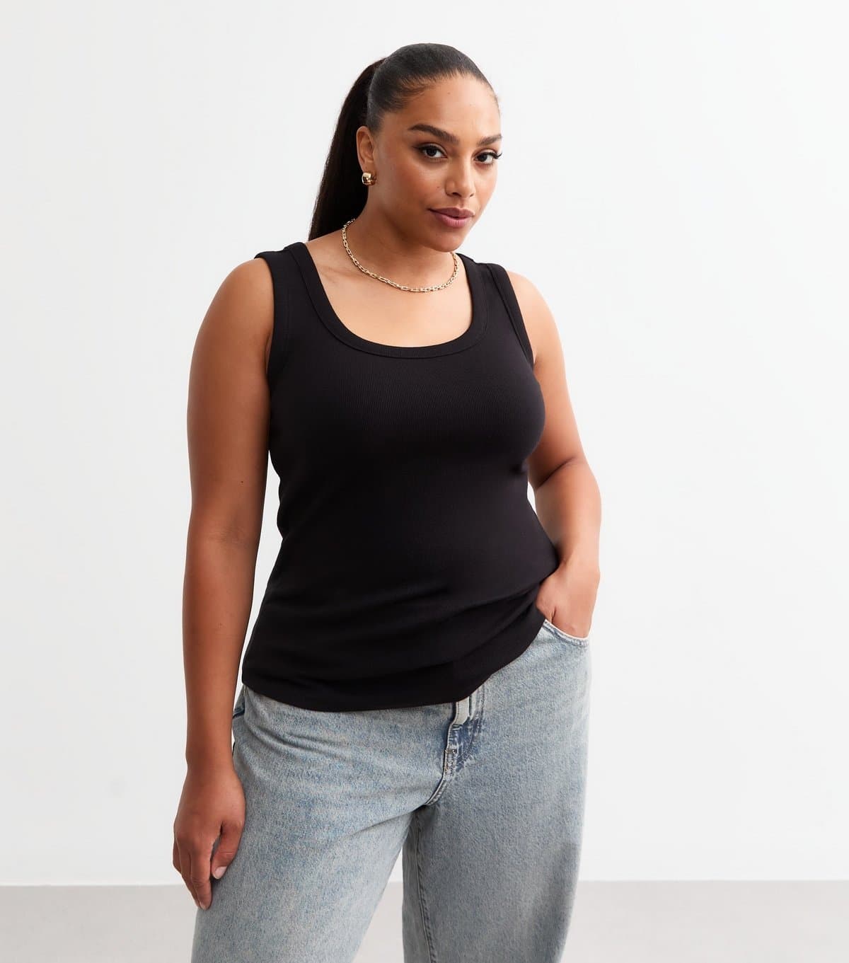 New Look Women's Plus Size Black Wide Strap Scoop Neck Vest Curves New Look