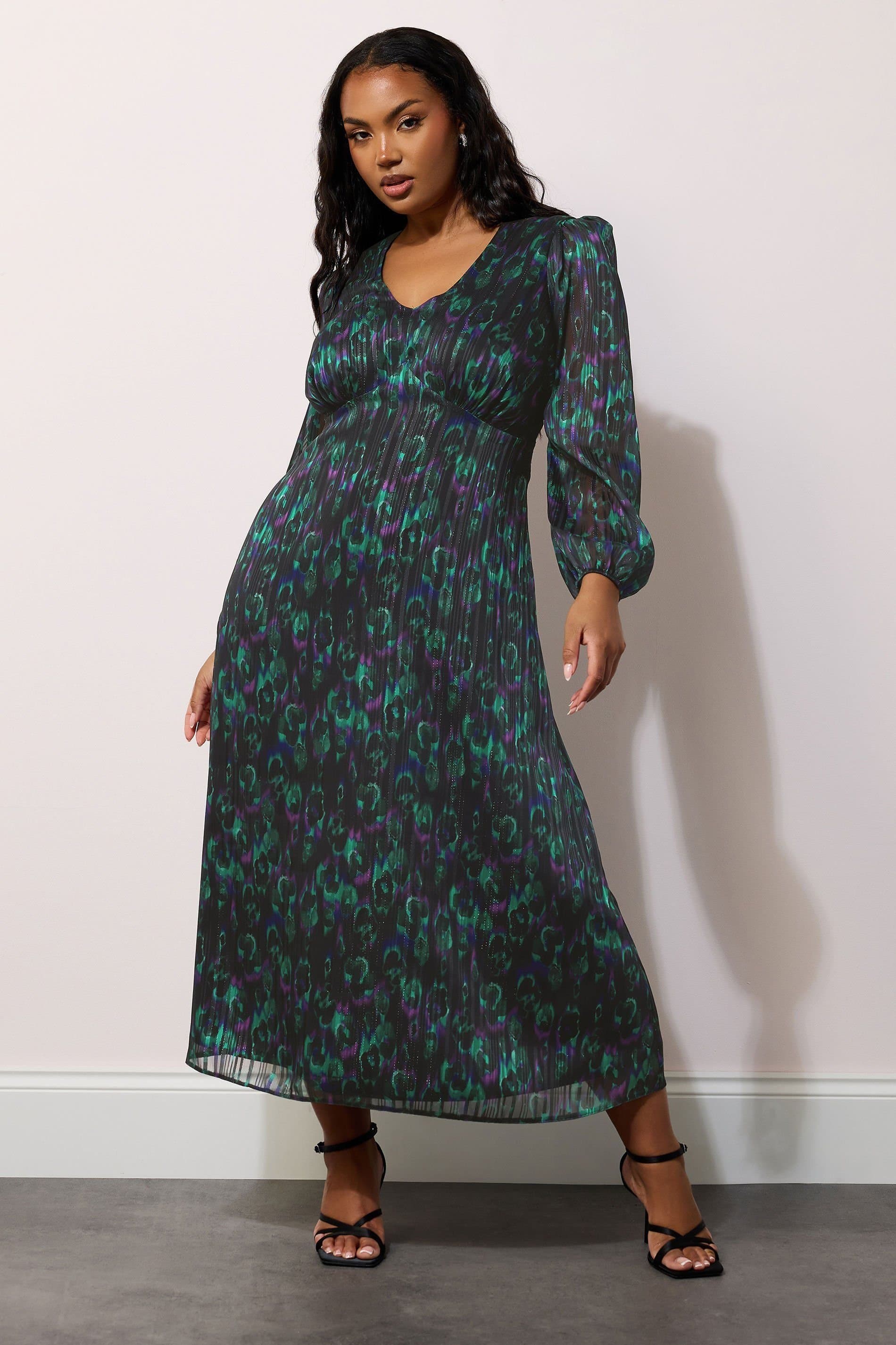 Yours Yours Women's Metallic Peacock Midaxi Dress in Black