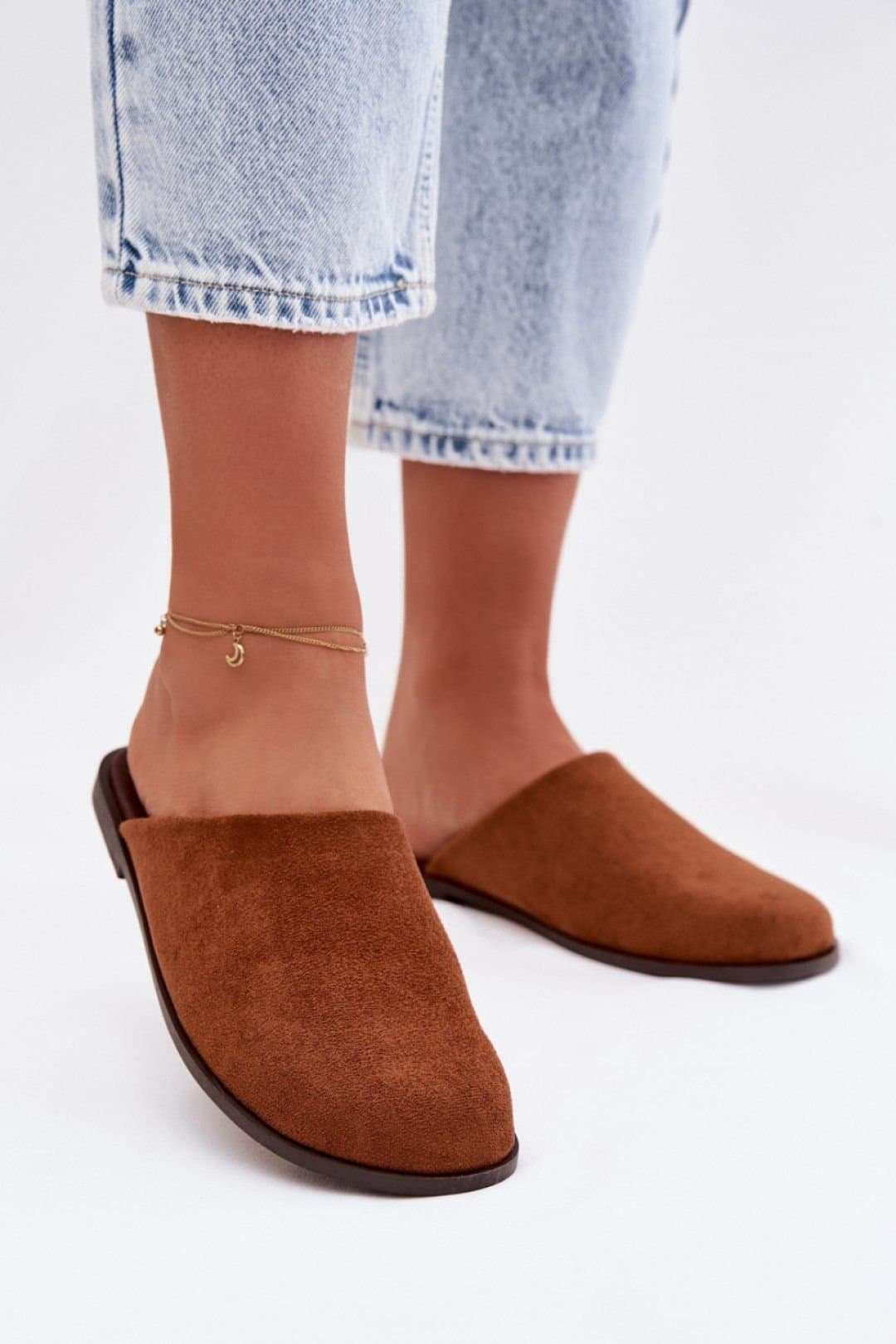 Love Lace Love Lace Women's Classic Suede Flat Slippers with Covered Rounded Toe Everyday in Brown
