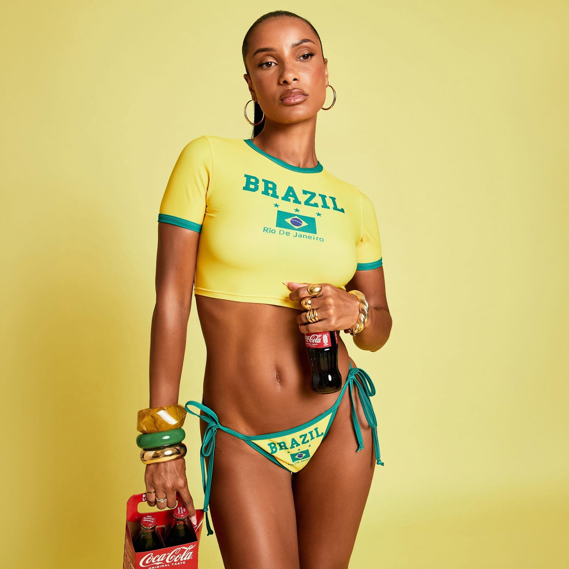 EGO Yellow Brazil Graphic Swimwear Set