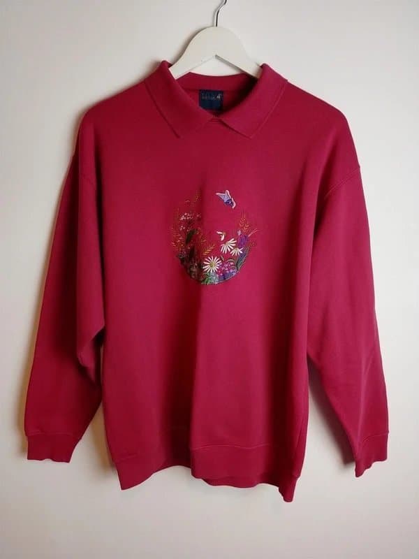Tulchan Vintage Tulchan Jumper Size L Red Floral Embroidered Cottagecore Retro Sweater