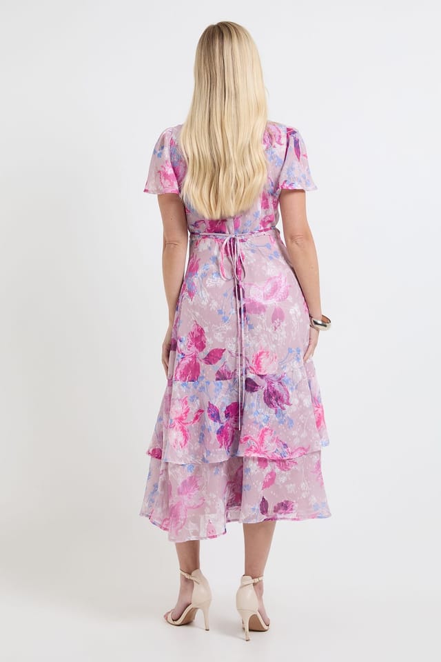 Wallis Wallis Women's Petite Floral Burn Out Ruffle Sleeve Midi Dress in Lilac - 3