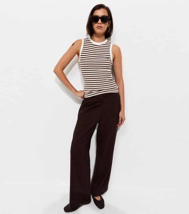 New Look Women's Brown Striped Cotton Rich Ribbed Tank Top New Look - 3