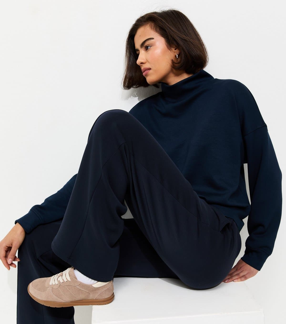 New Look Women's Premium Navy Elasticated Waist Wide Leg Joggers New Look