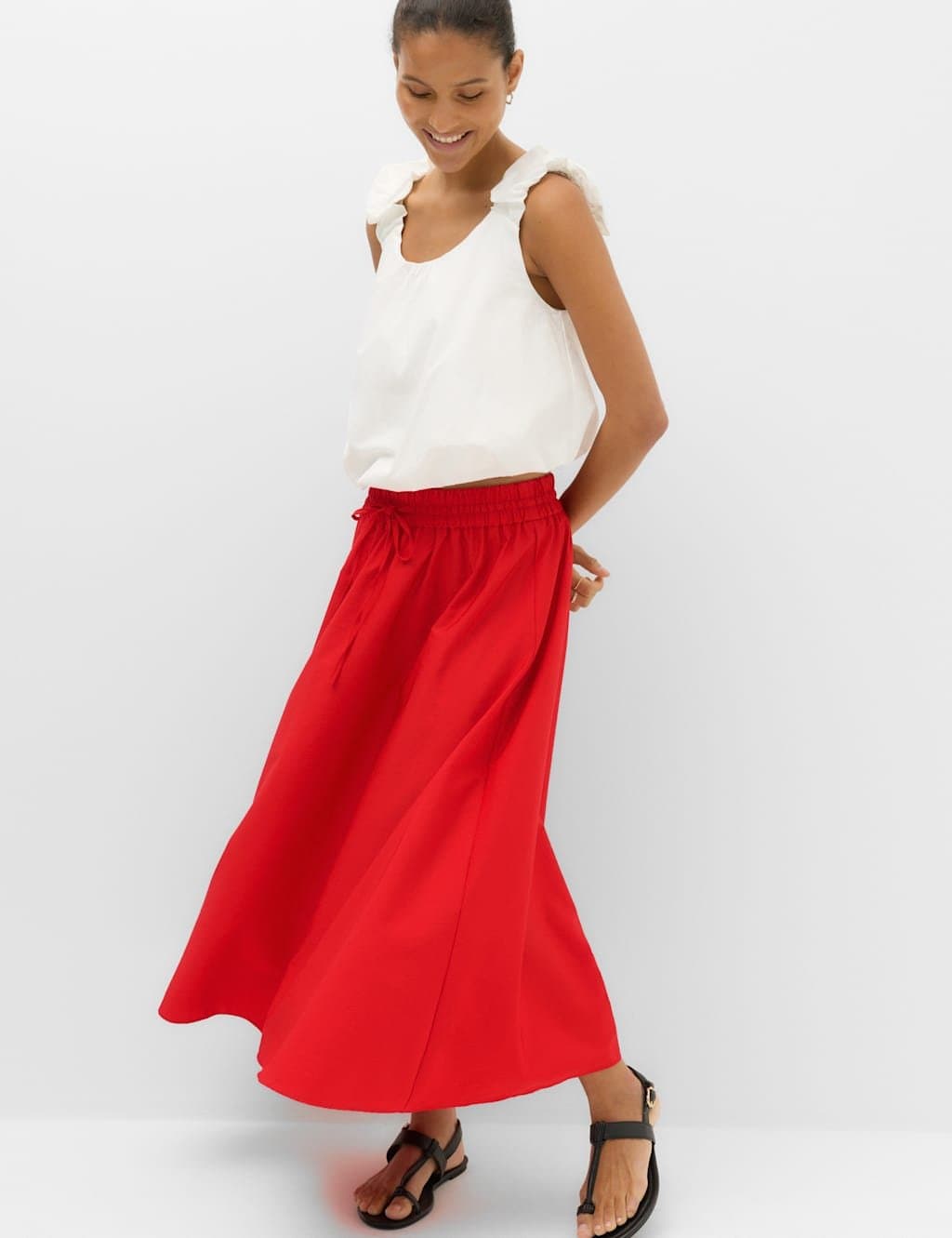Marks & Spencer M&S Tie Front Midi A-Line Skirt Chilli