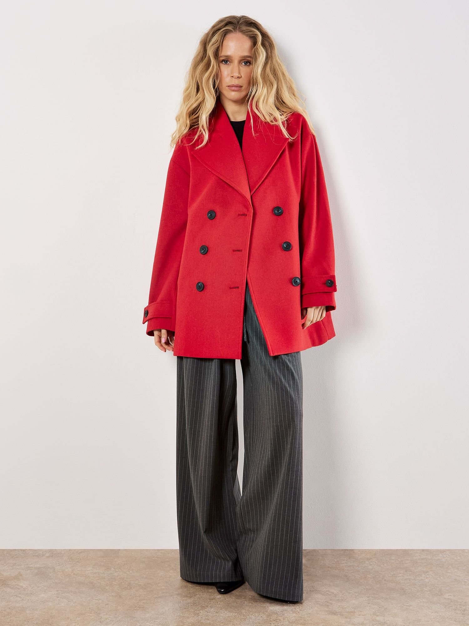 Apricot Apricot Women's Tailored Double-Breasted Peacoat in Red