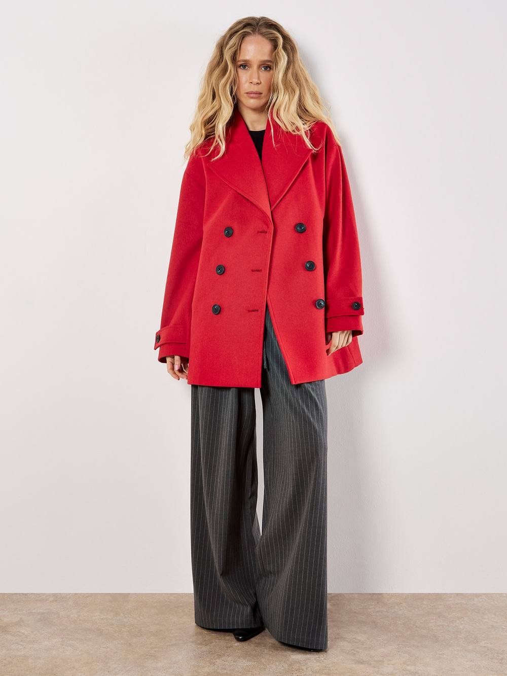 Apricot Apricot Women's Tailored Double-Breasted Peacoat in Red - 2