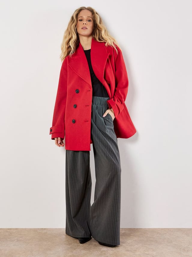 Apricot Apricot Women's Tailored Double-Breasted Peacoat in Red - 2