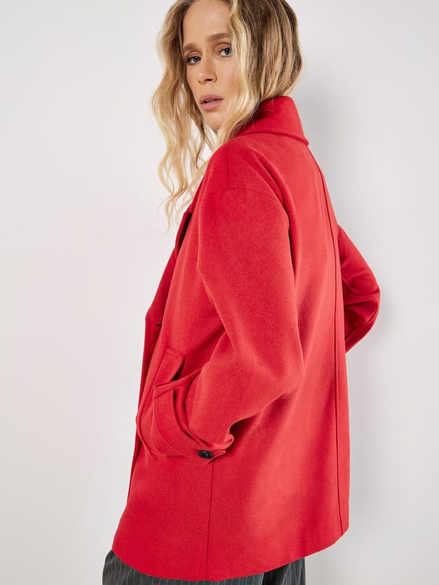 Apricot Apricot Women's Tailored Double-Breasted Peacoat in Red - 3
