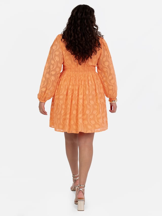 Lovedrobe Lovedrobe Women's Long Sleeve Floral Burn Out Mini Dress in Orange - 3