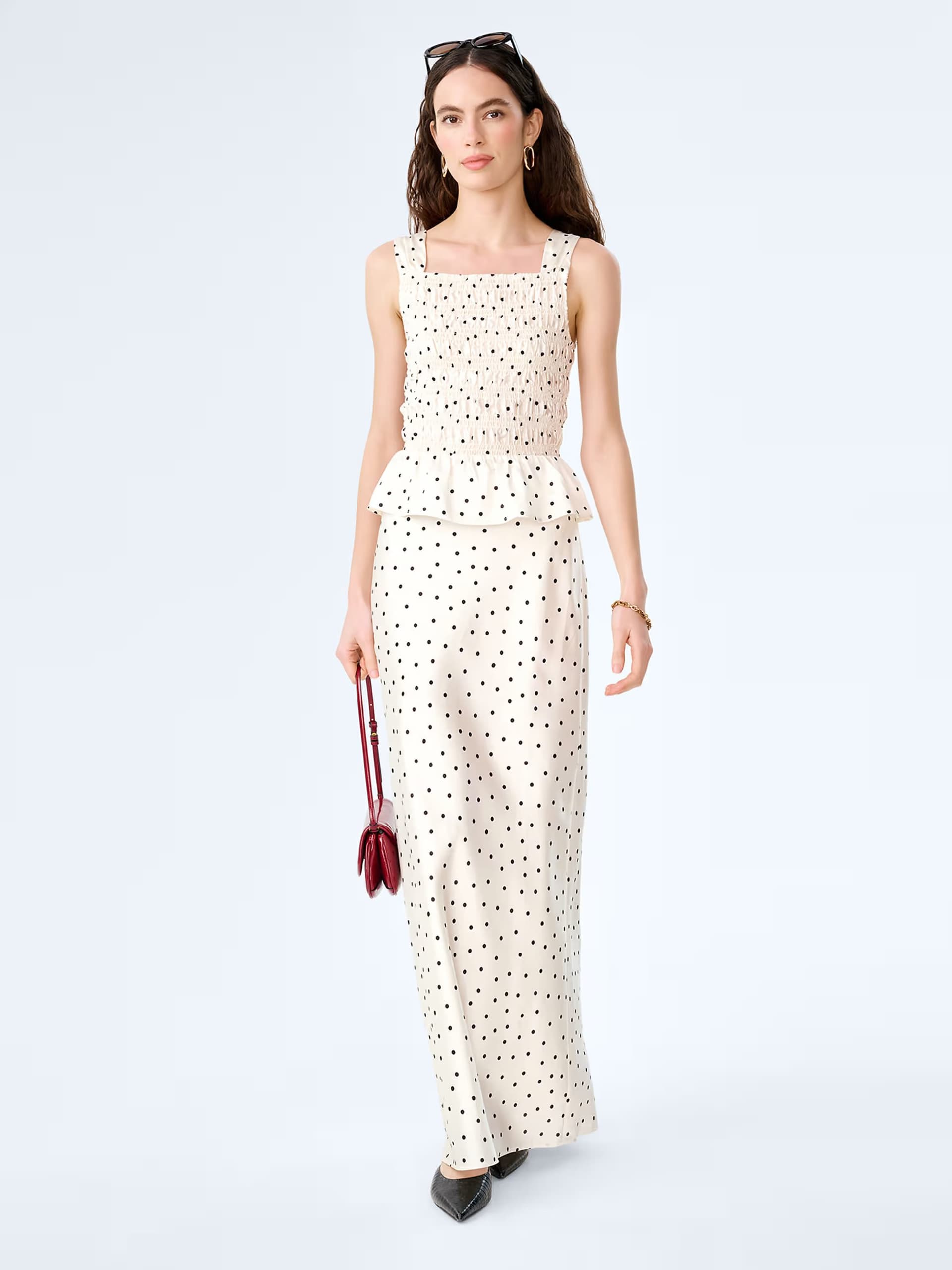 ASOS Omnes Skirts monty satin maxi slip skirt in polka dot print in white