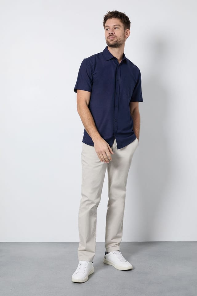 Burton Burton Men's Navy Linen Blend Short Sleeve Shirt - 2