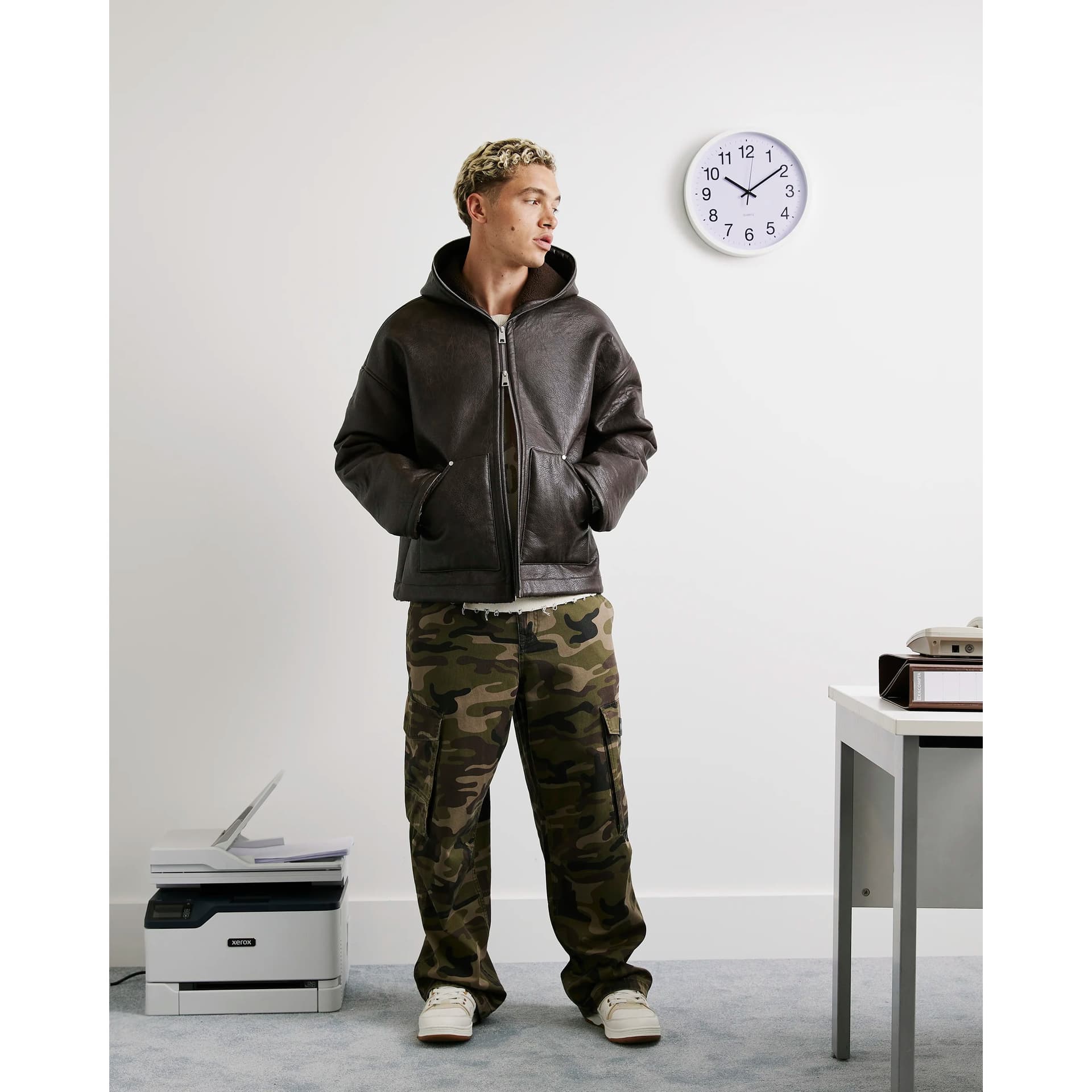 River Island Mens River Island Khaki Baggy Fit Camo Print Cargo Trousers