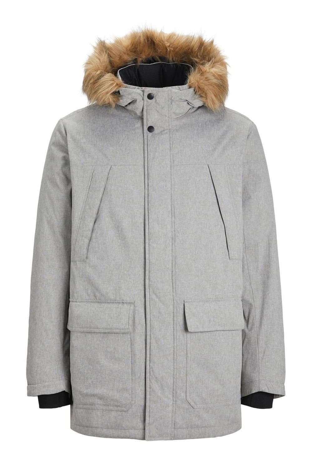 jack & jones Jack & Jones Men's Padded Parka Jacket Grey Melange Hooded Coat