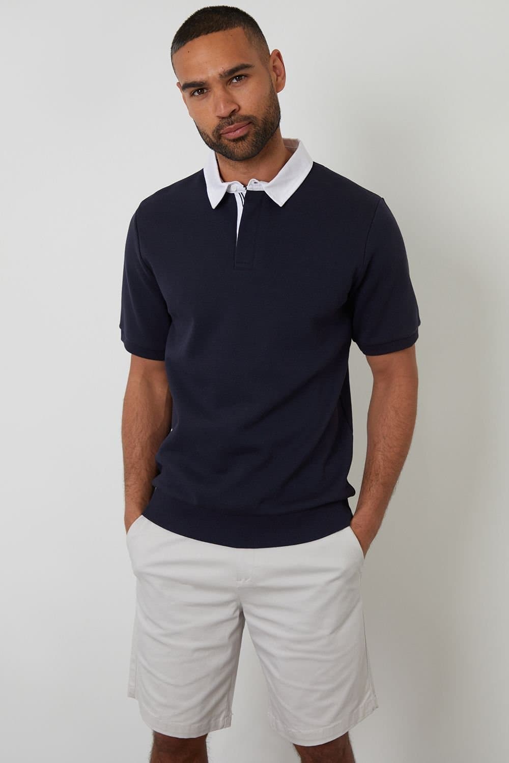 Threadbare Threadbare Men's Pique Short Sleeve Polo Sweatshirt in Navy