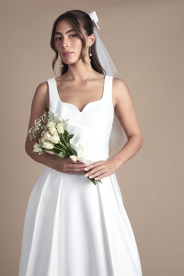 Coast Coast Women's Satin Pleat Bodice Full Skirt Wedding Dress in Ivory - 2