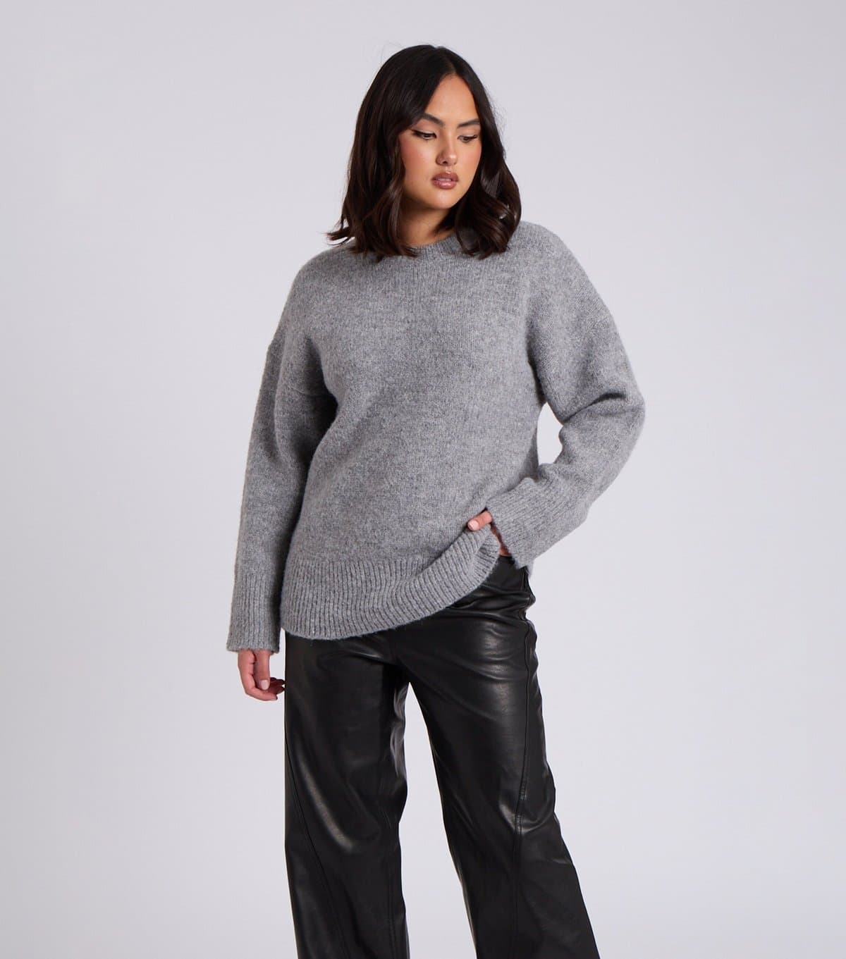 Urban Bliss Urban Bliss Grey Wool Blend Crew Neck Jumper