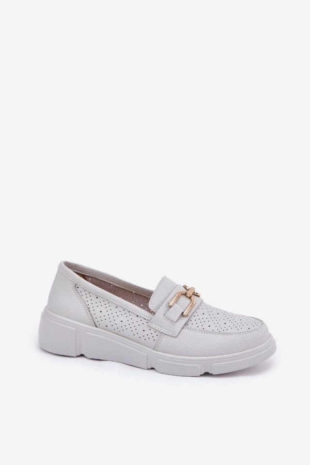 Love Lace Love Lace Women's Natural Moccasins with Gold Ornament Wedge Comfort in Light Grey - 2