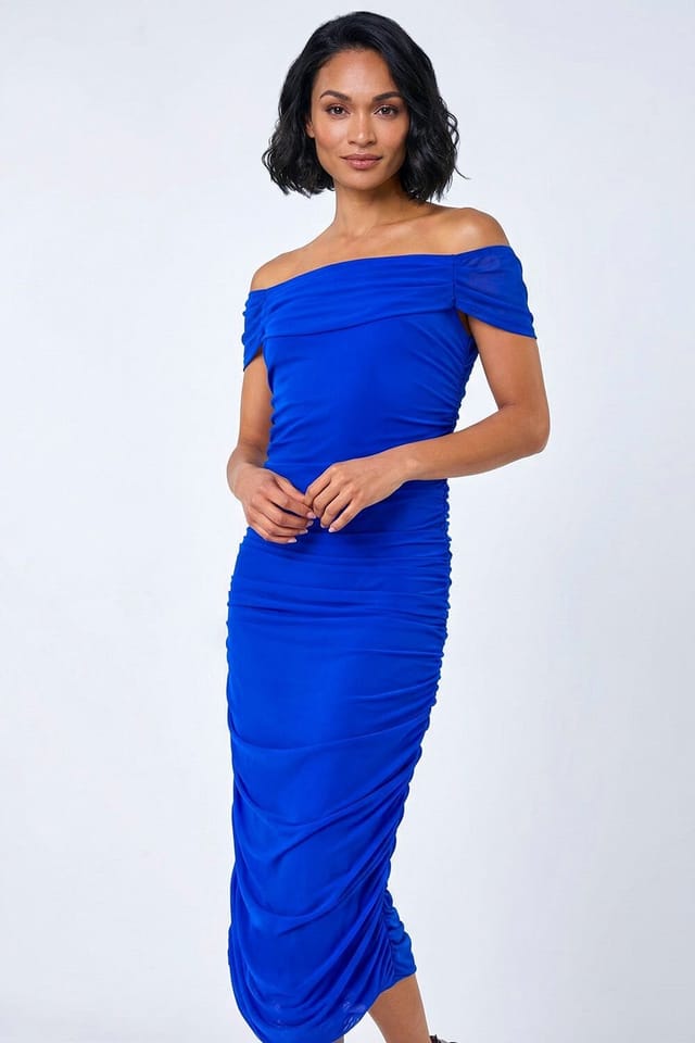 Dusk Dusk Women's Ruched Mesh Stretch Dress in Royal - 2