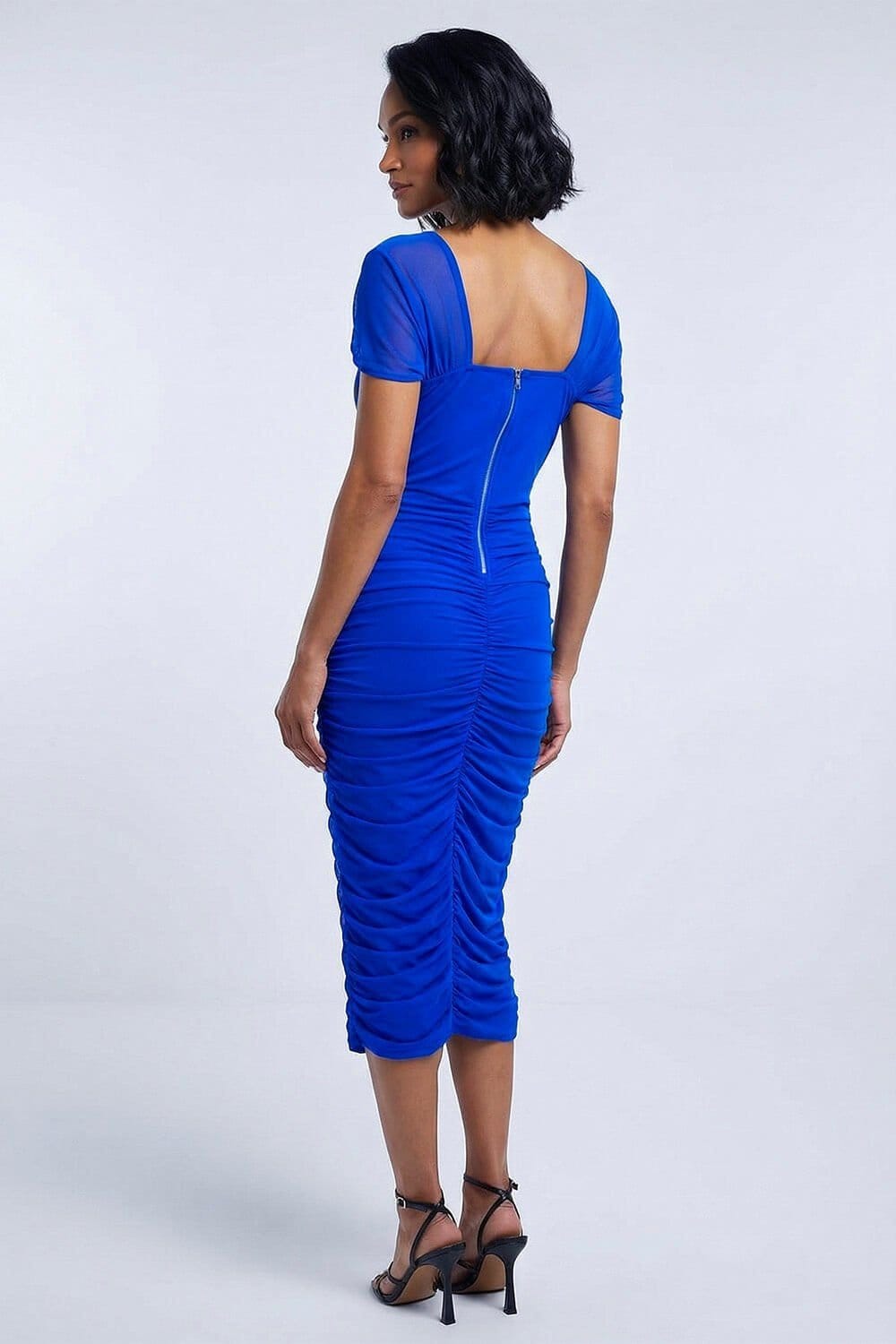Dusk Dusk Women's Ruched Mesh Stretch Dress in Royal - 4