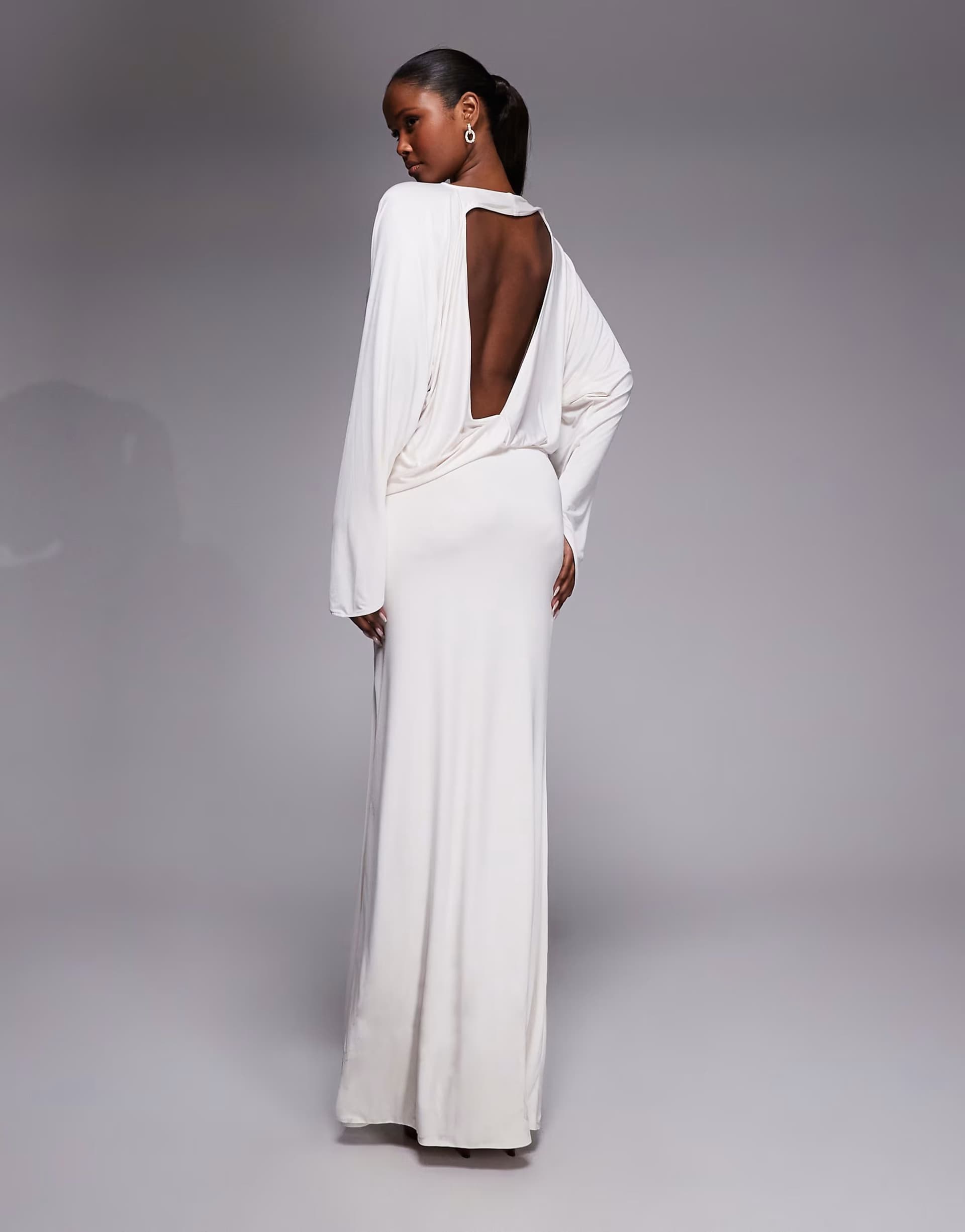 ASOS Oh Polly long sleeve backless maxi dress in ivory