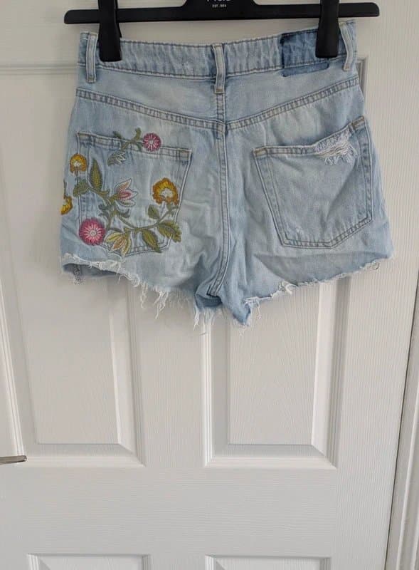 Bershka Embroidered Denim Shorts