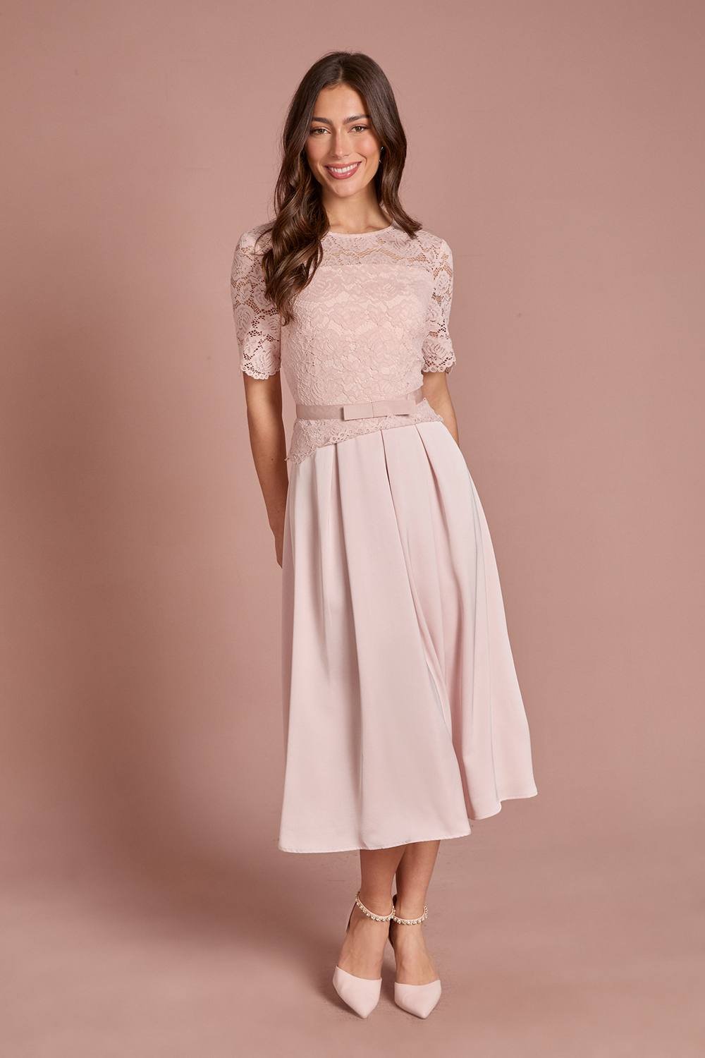 Coast Coast Women's Lace & Crepe Full Skirted Midi Dress in Blush - 2