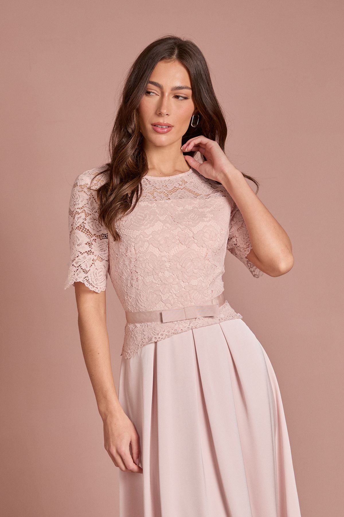 Coast Coast Women's Lace & Crepe Full Skirted Midi Dress in Blush - 4