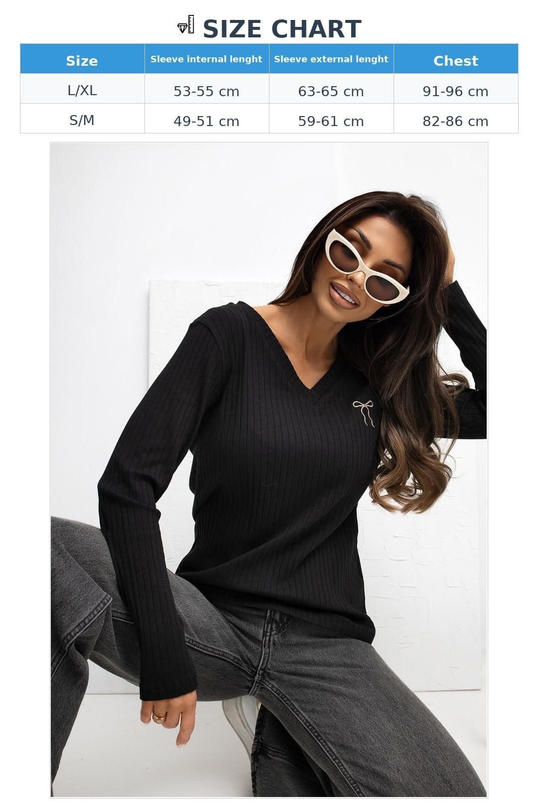Love Lace Love Lace Women's Soft Cotton V Neck Blouse with Left Chest Embro in Black - 4