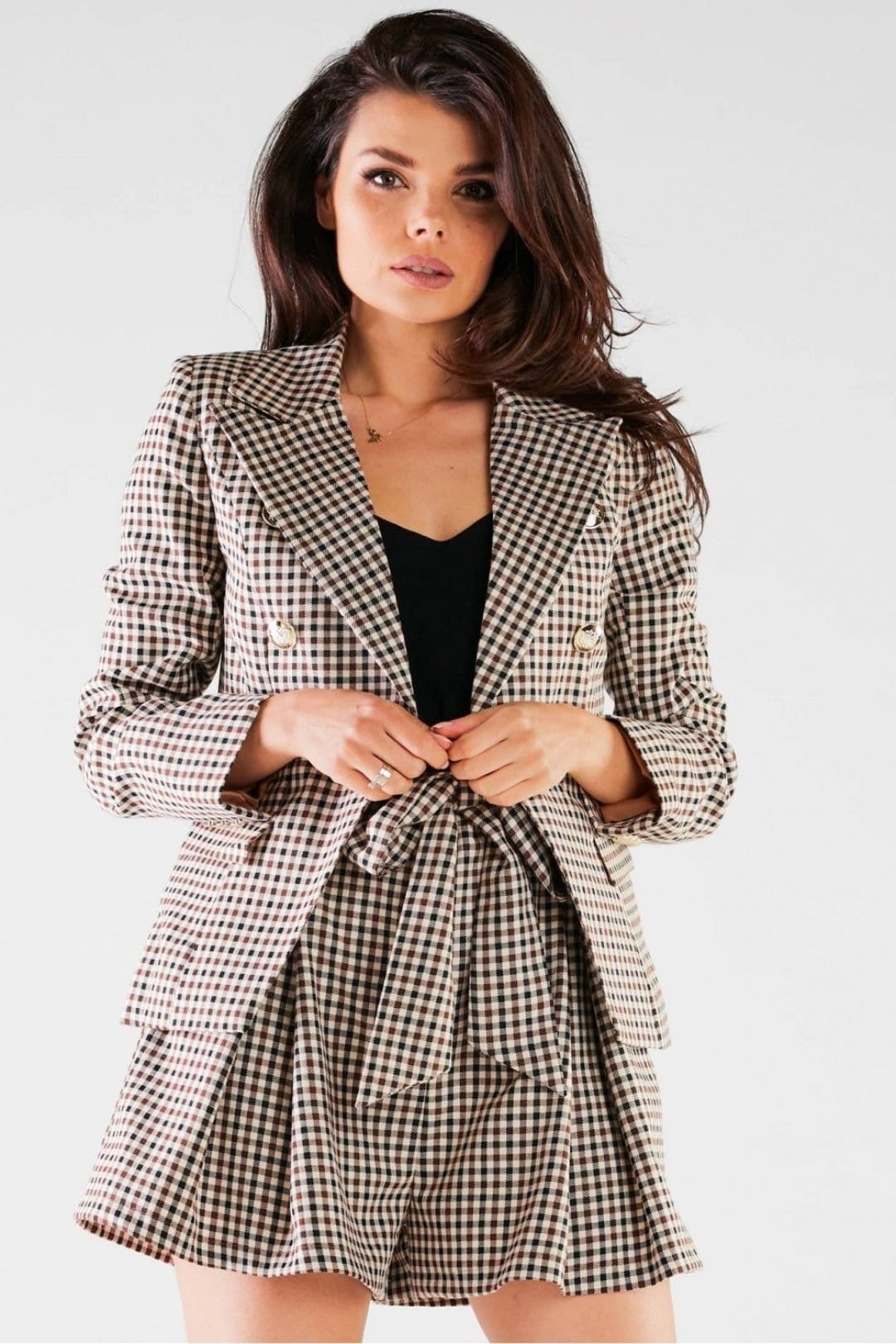 Love Lace Brown Checked High Waisted Shorts